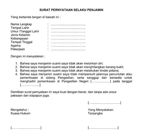 Contoh Surat Pernyataan Jaminan Yang Baik Resmi Dan Benar Format Word