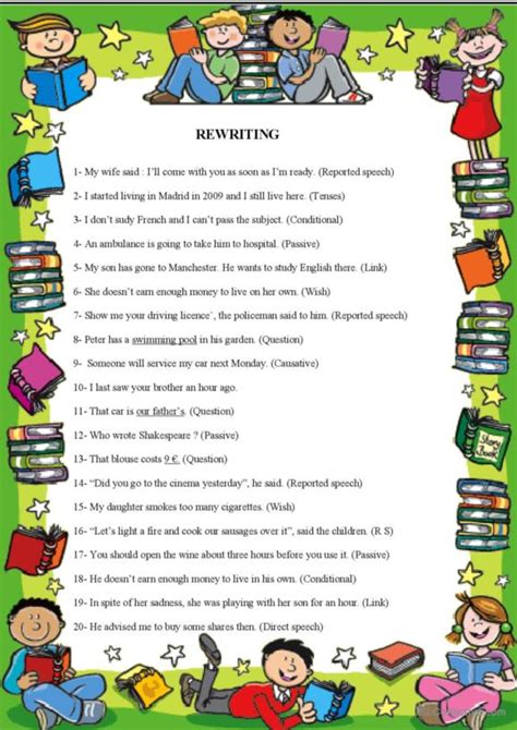 58 Rewriting English Esl Worksheets Pdf And Doc