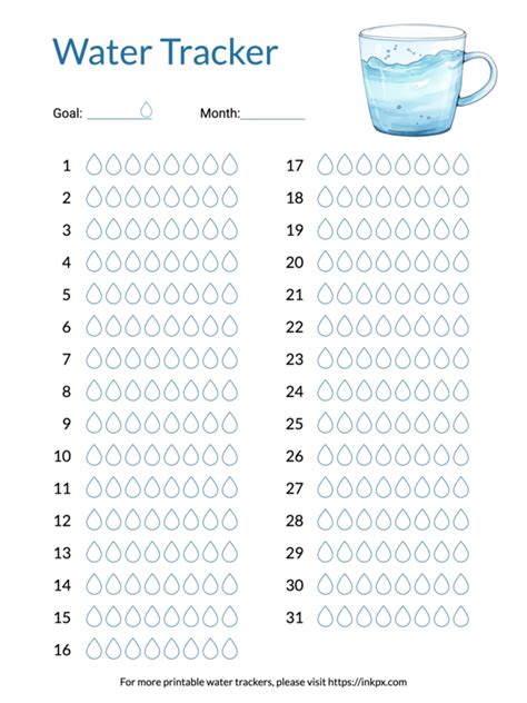 Free Printable Colorful Monthly Water Tracker Inkpx