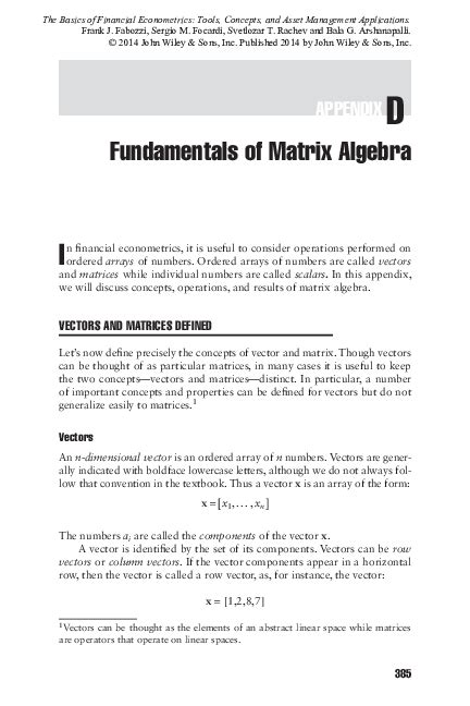 Pdf Appendix D Fundamentals Of Matrix Algebra