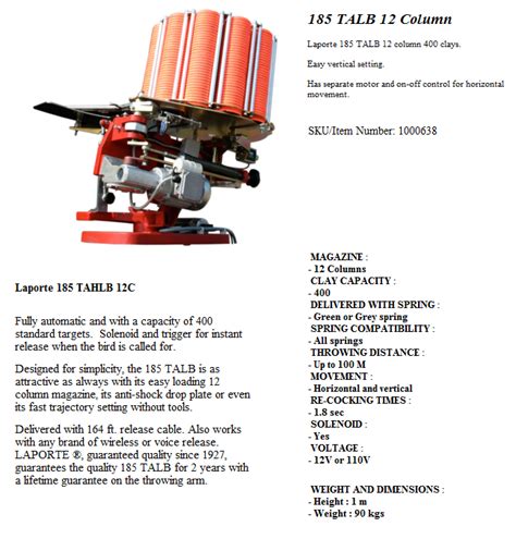 Lawry Shooting Sports Clay Target Manufactures 185 Talb 12 Column