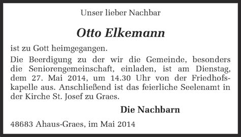 Traueranzeigen Von Otto Elkemann Trauer Ms