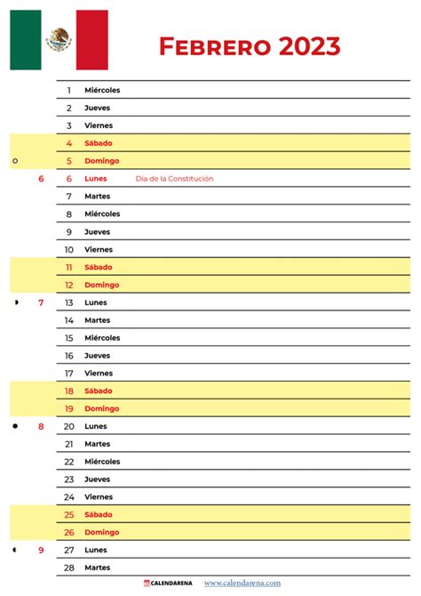 Calendario Febrero 2023 México Para Imprimir