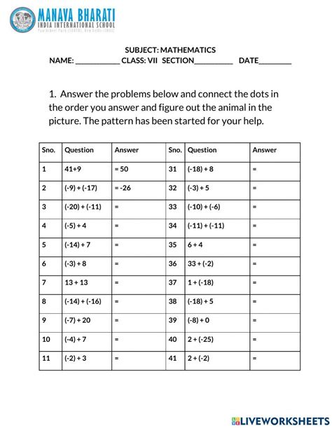 Integers Addition Subtraction Online Exercise For Live Worksheets