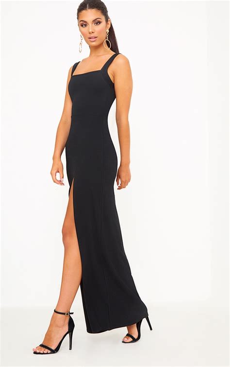 Black Straight Neck Maxi Dress Dresses Prettylittlething