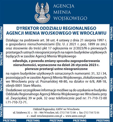 Dyrektor Oddzia U Regionalnego Amw We Wroc Awiu Odwo Uje Z Powodu