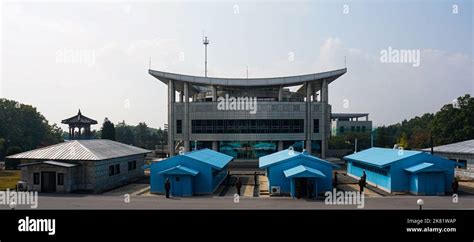 The overview of Panmunjom of the Southern side. The truce village of ...