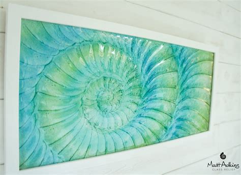 Ammonite Frame Large Landscape Swirl Turquoise Blue Green 60x30c Matt Adkins At Glass