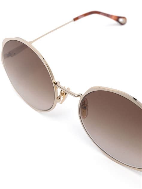 Chloé Eyewear Engraved Logo Round Frame Sunglasses Gold Farfetch