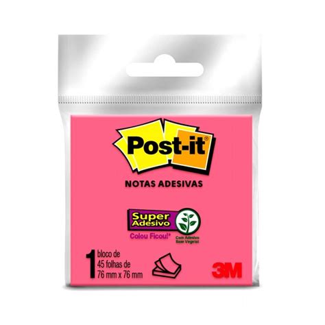 Bloco Adesivo Post It 76x76mm Rosa 45 Folhas 3m 654 Papelaria Criativa