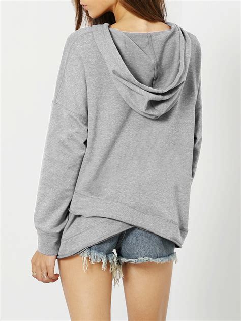 Dropped Shoulder Heather Knit Overlap Hoodie Sheinsheinside