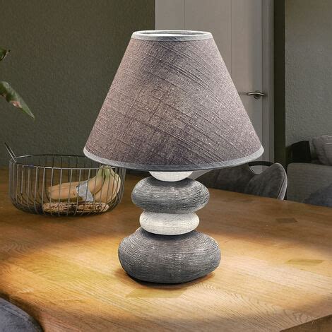 Lampe de chevet lampe de table en céramique abat jour textile gris