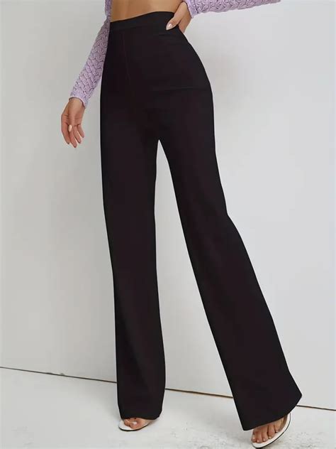 Solid Straight Leg Pants Casual High Waist Work Pants Temu