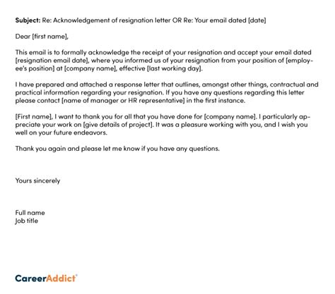 Accepting A Resignation Letter Sample