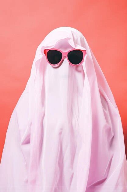 Premium Ai Image Cute Sheet Ghost Costume With Sunglasses On A Pink Background Halloween Party