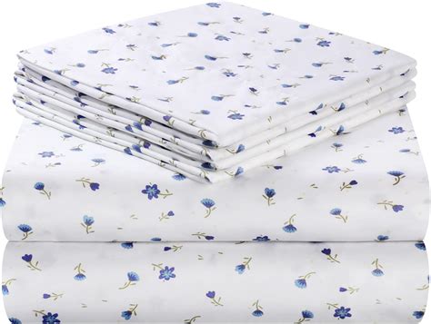 Highbuy Full Size Sheet Set White Blue Floral Cooling