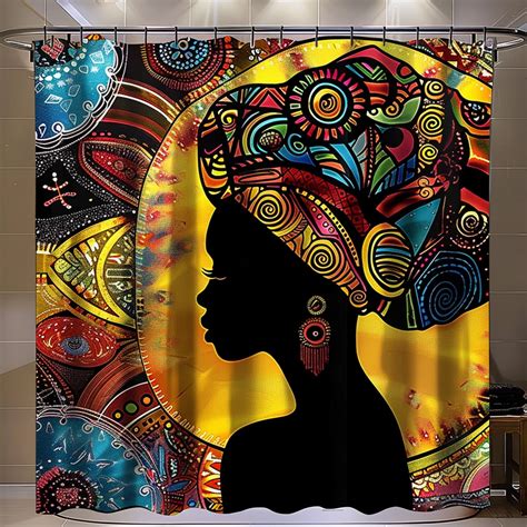 Bohemian African American Woman Shower Curtain Vibrant Tribal Patterns Afrofuturism Design Ultra