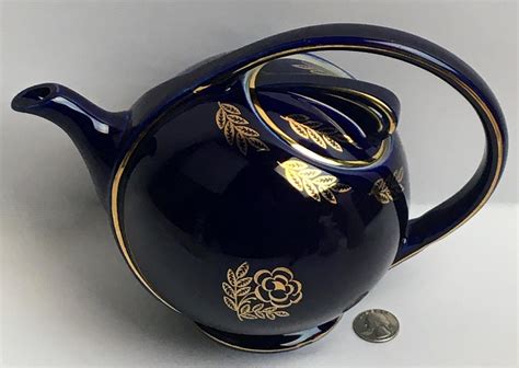 Lot Vintage 1940 S Hall Cobalt Blue And Gold 6 Cup Air Flow Teapot 0443