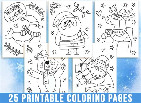 Christmas Coloring Pages Cute Winter Coloring Pages Hello Etsy