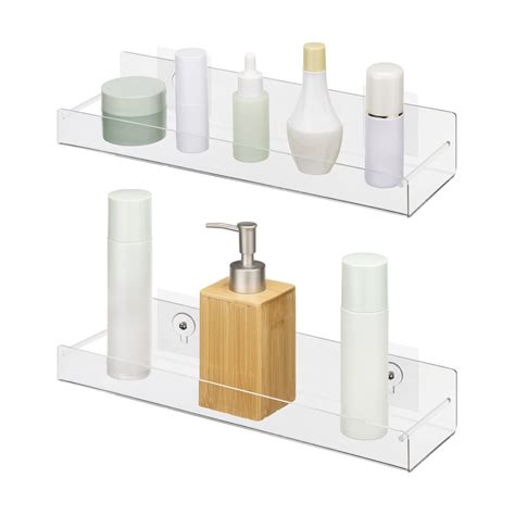 Navaris Acrylic Shower Shelves Set Of 2 No Drilling Clear Bathroom