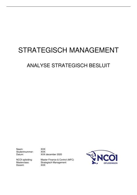 Eindopdracht Ncoi Strategisch Besluit Masterclass Strategisch