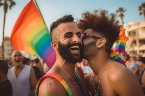 Premium Ai Image Beautiful Couple Celebrating On The Beach At Lgbtq