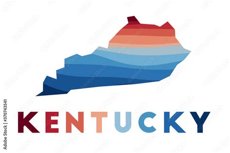 Kentucky map. Map of the us state with beautiful geometric waves in red ...