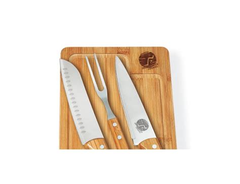 Kit Para Churrasco Em Bambu Inox Faca Santoku P S