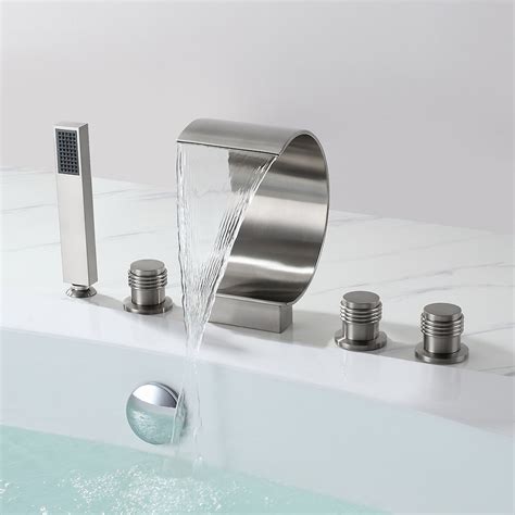 Mooni Modern Waterfall 5 Hole Bath Filler Tap Deck Mount With