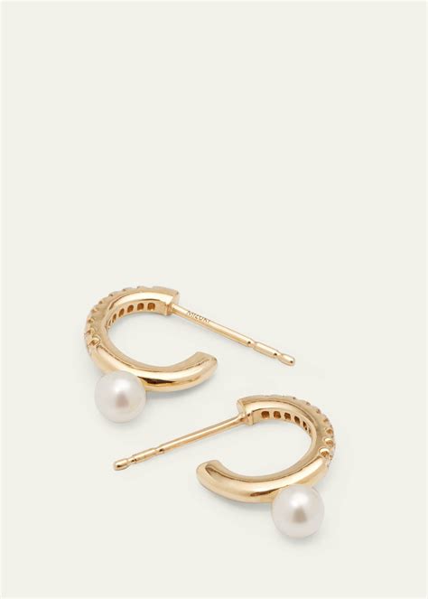 Mizuki K Gold And Diamond Small Hoop Earrings With Pearls Bergdorf