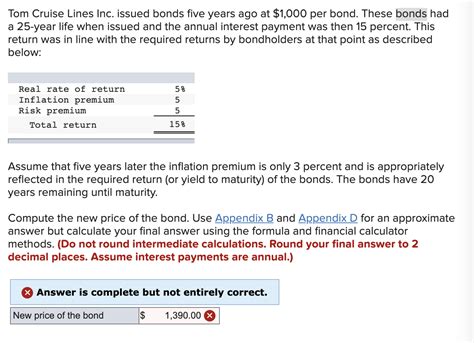 Solved Tom Cruise Lines Inc Issued Bonds Five Years Ago At Chegg