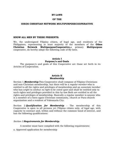 Laboratory Cooperative Article Of Cooperation And By Laws Template Pdf