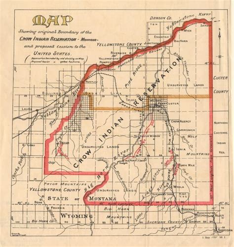 Antique map chart: - Map Showing original Boundary of the Crow Indian ...