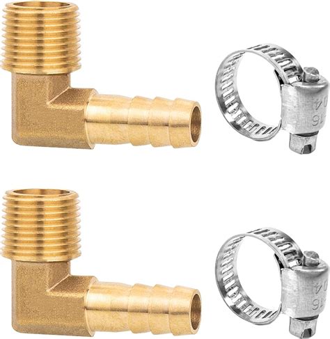 Brass Hose Barbed Elbow Fitting 90 Degree Elbow With 2 Hose Clamps Npt Barb Elbow