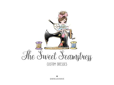 Cute Sewing Machine Logo Seamstress Logo Sewing Girl Etsy