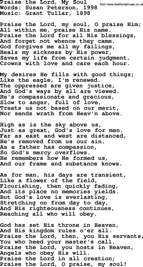 Hymns About Gods Forgiveness Title Praise The Lord My Soul Lyrics With Pdf