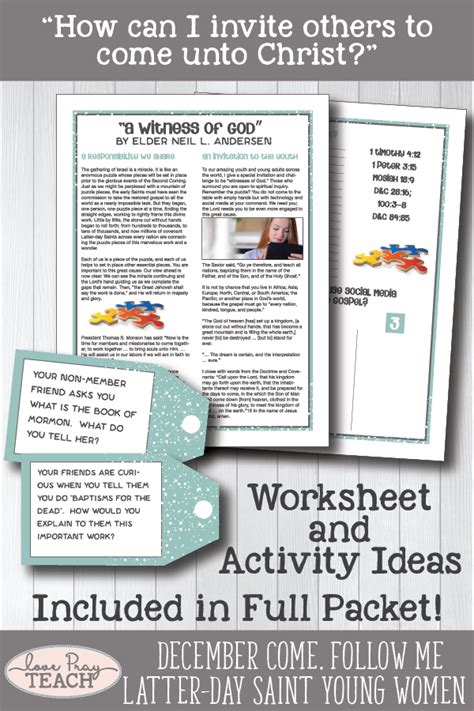 Worksheets And Activity Ideas To Help You Teach Young Women December