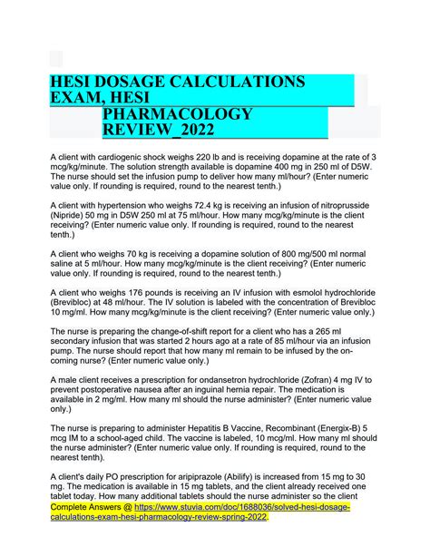 SOLUTION Hesi Dosage Calculations Practice Exam 2022 Answered 180