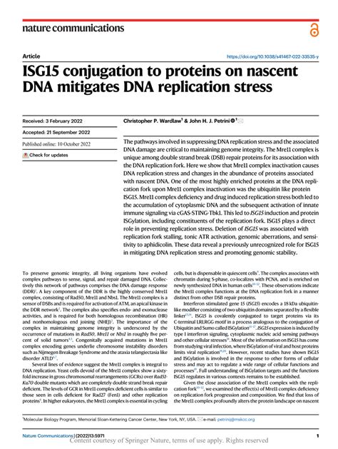 Pdf Isg15 Conjugation To Proteins On Nascent Dna Mitigates Dna