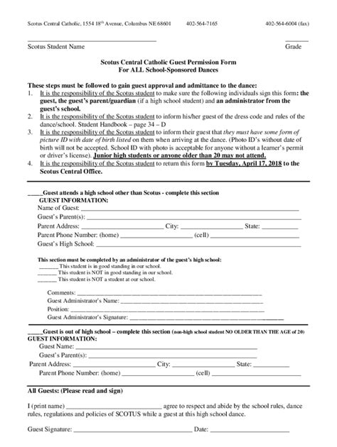 Fillable Online Scotus Central Catholic Guest Permission Form For ALL