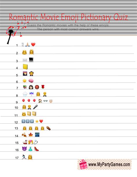 Free Printable Romantic Movie Emoji Pictionary Quiz