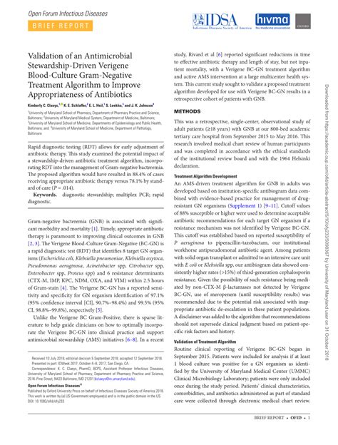 Pdf Validation Of An Antimicrobial Stewardship Driven Verigene Blood