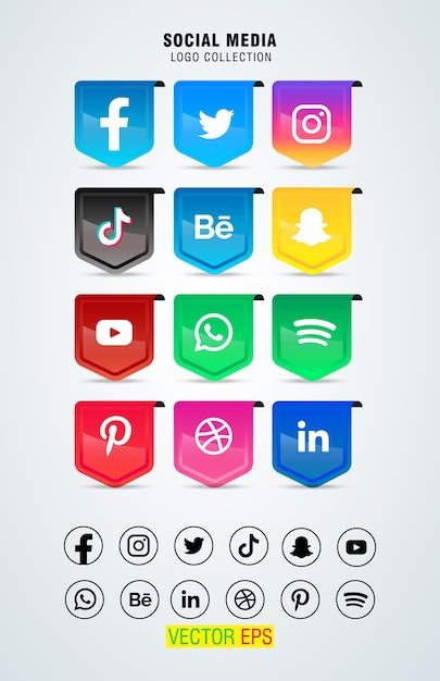 Colección de logotipos de las redes sociales Vector Premium