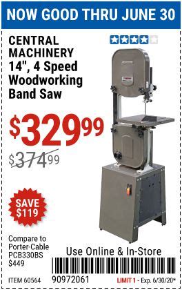 CENTRAL MACHINERY 14 In 4 Speed Woodworking Band Saw For 329 99