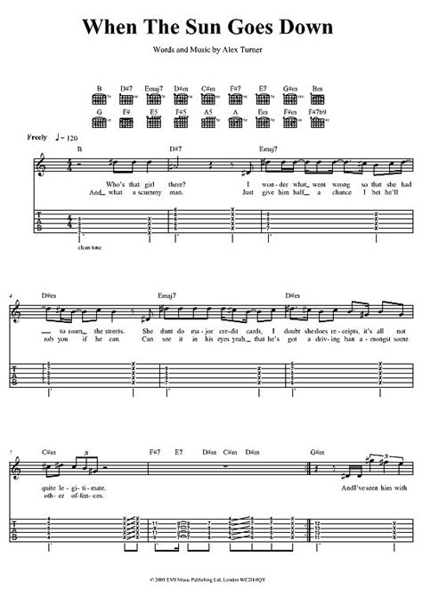 When The Sun Goes Down Gitarre Tab Pdf Noten Von Arctic Monkeys In