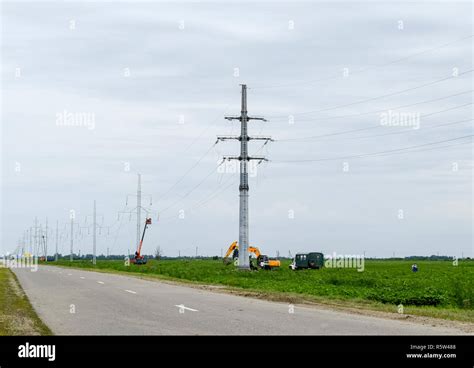 Construction of a high-voltage power line Stock Photo - Alamy