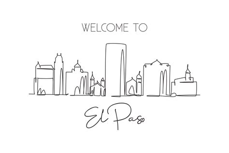 One single line drawing of El Paso city skyline, Texas. Historical town ...