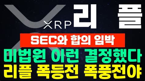 리플 Xrp Sec와 합의 임박 미법원 이런결정내렸다 리플 폭등전 폭풍전야 영상 꼭 확인하세요 Youtube