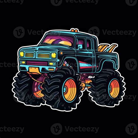 Colorful Monster Truck Sticker Graphic With White Border Outline