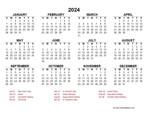 2024 Irish Calendar 2024 Calendar Printable One Page